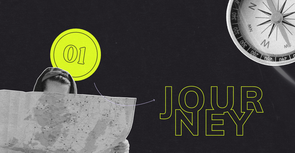 Collage mit dunklem Hintergrund mit einem Kompass