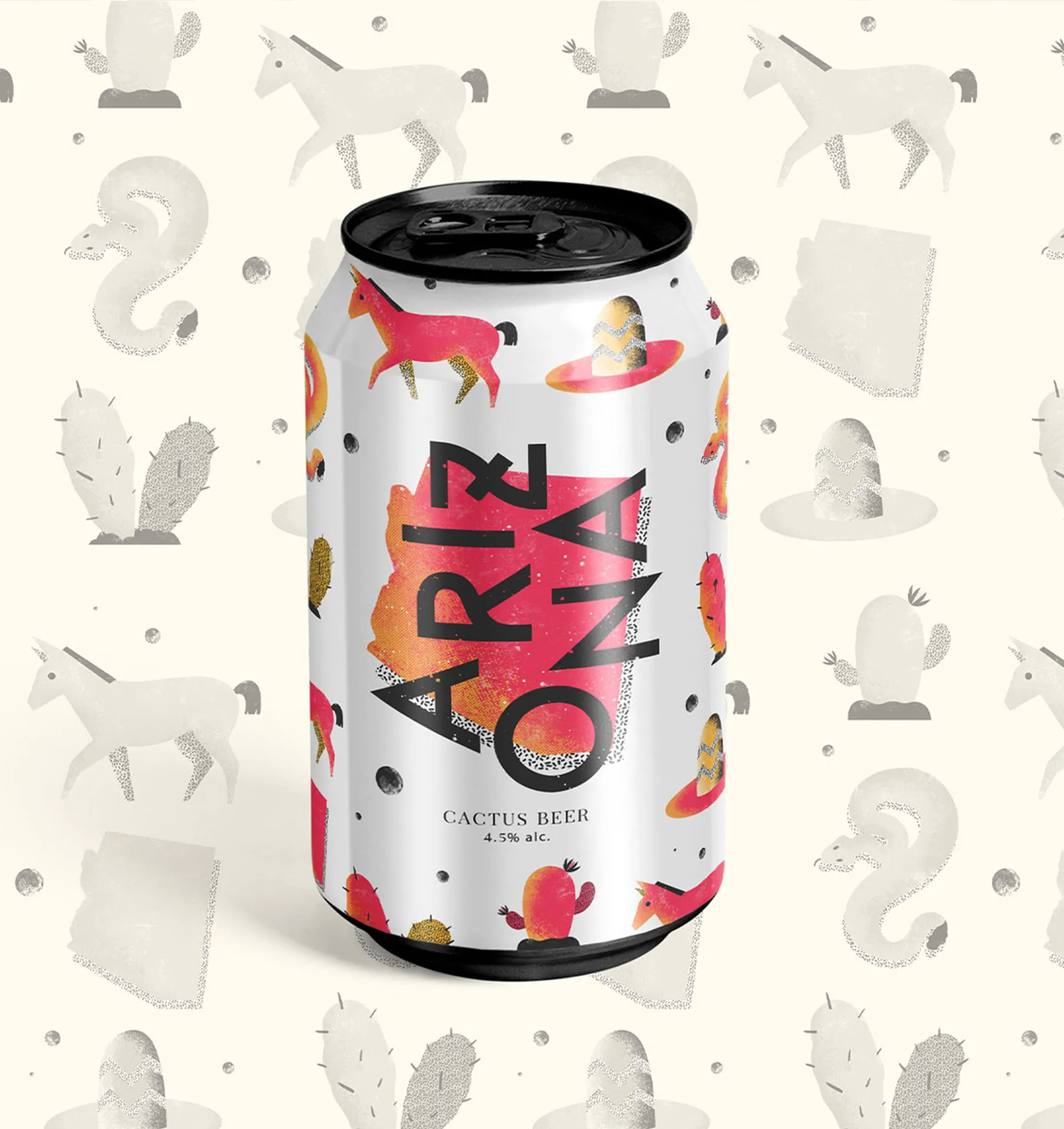 Eine Bierdose mit Illustrationen