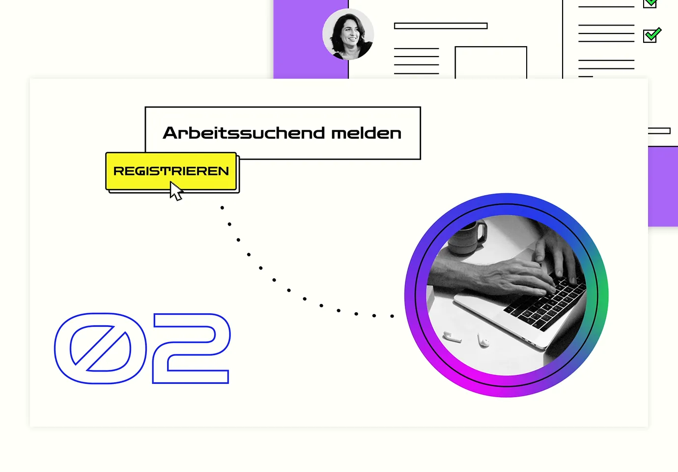 Grafische Collage mit Zahl, Text und Foto