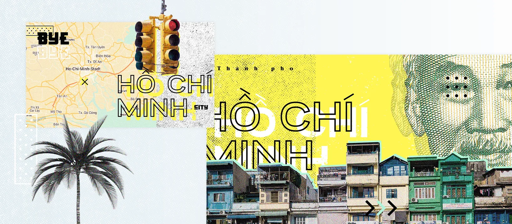 Collagenbild mit Fotos aus Vietnam, Text und Illustrationen