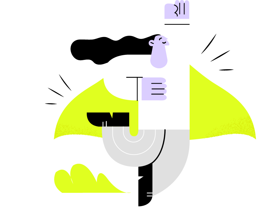 Illustration einer Frau mit Cape die den Arm in die Luft gestreckt hat